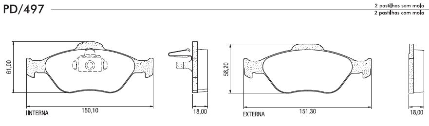 PASTILHA FREIO FORD FIESTA C/ABS ECOSPORT Nº2S652K021DA