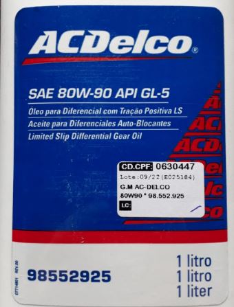 OLEO DIFERENCIAL TRACAO POSITIVA 80W90 GL5 LSD ORIGINAL