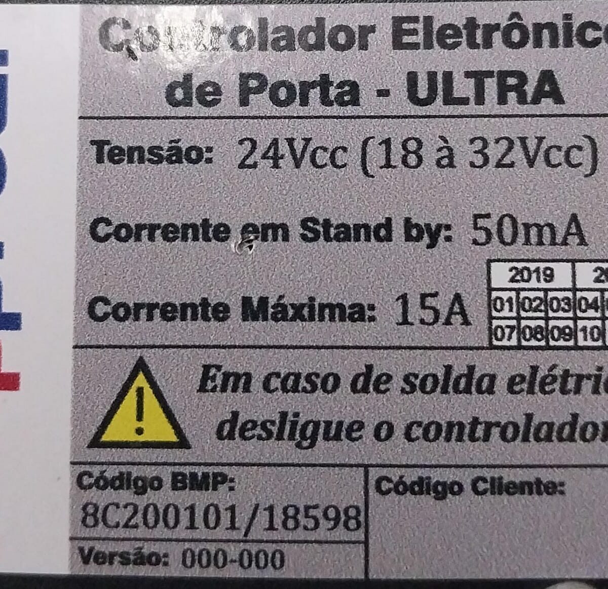 CONTROLADOR PORTA VOLARE V8L MARCOPOLO Nº 10380818
