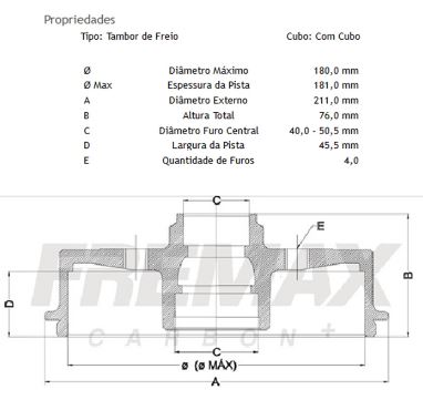 TAMBOR FREIO GOL5 08ED TRASEIRO ORIGINAL FREMAX