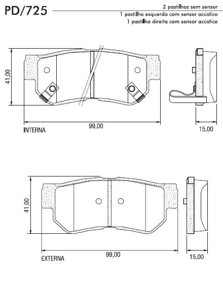 PASTILHA FREIO HYUNDAI TUCSON SANTA FE AZERA TRASEIRA