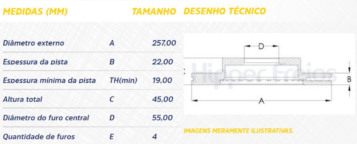 DISCO FREIO TOYOTA ETIOS YARIS 1.3 1.5 2013ED DIANT