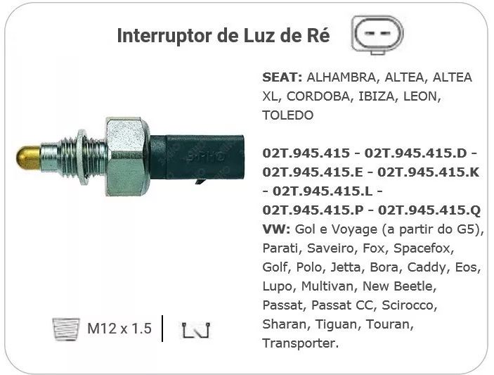 INTERRUPTOR LUZ RE GOL VIRTUS SAVEIRO SPACEFOX TCROSS